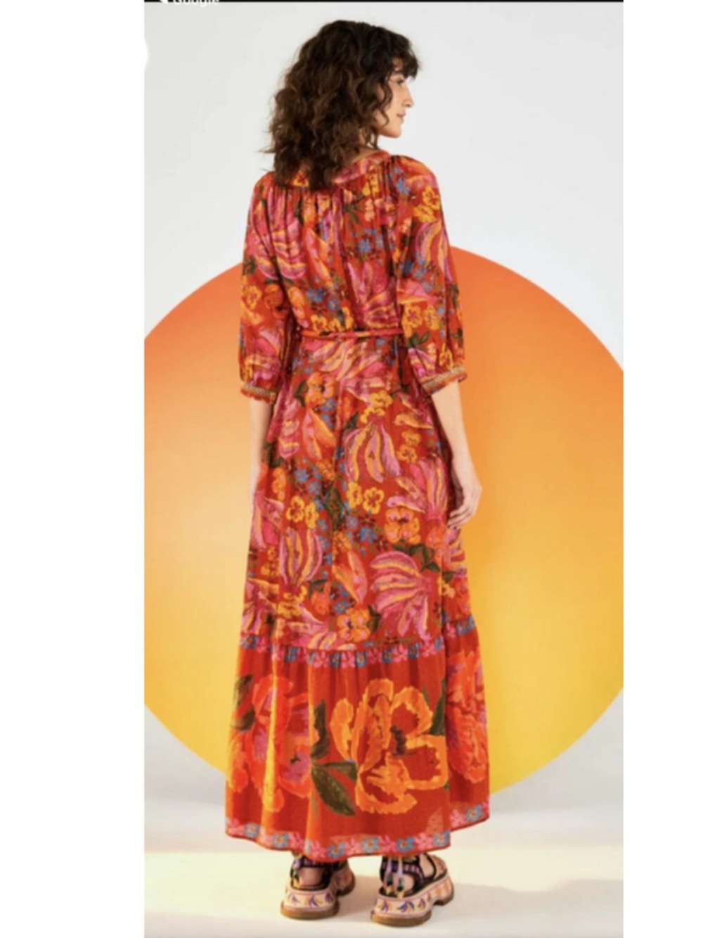 Farm Rio Spring Banana Wrap Maxi Dress Red Floral Tropical Boho Small - Picture 2 of 6